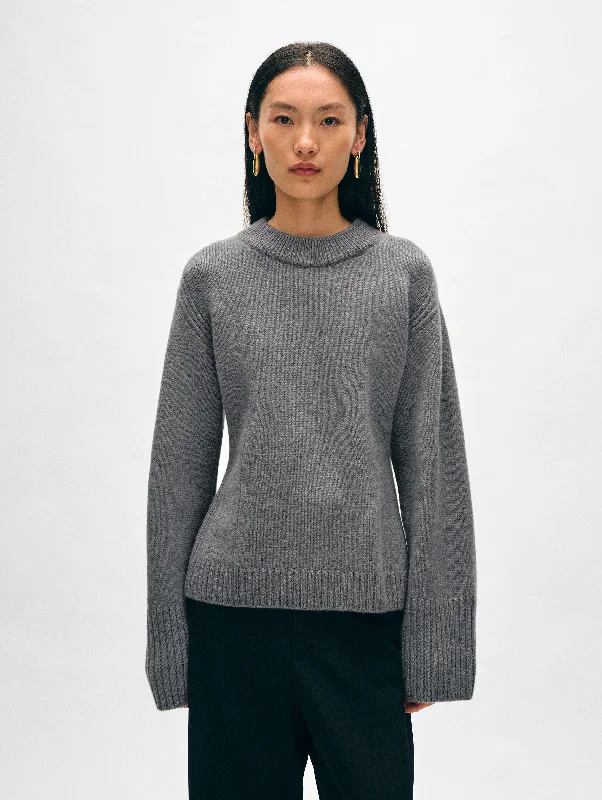 Women's Sweater with Sweater Dress Design-Merino Cashmere Waisted Crewneck