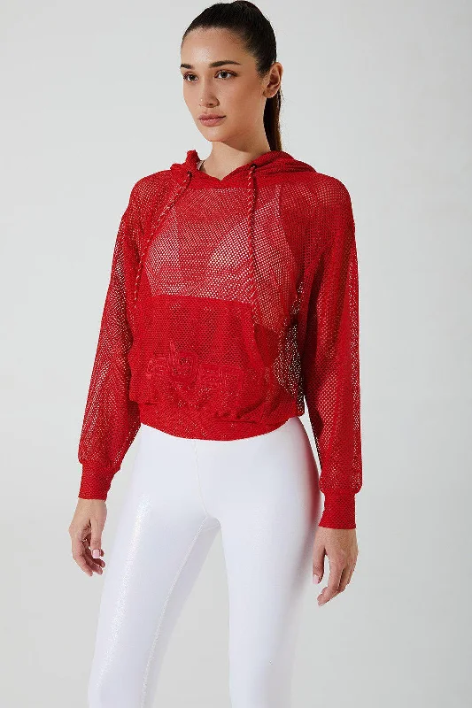 Comfortable Women's Hoodies for Lounge Wear -Mesh Carlo Hoodie - Goji Berry
