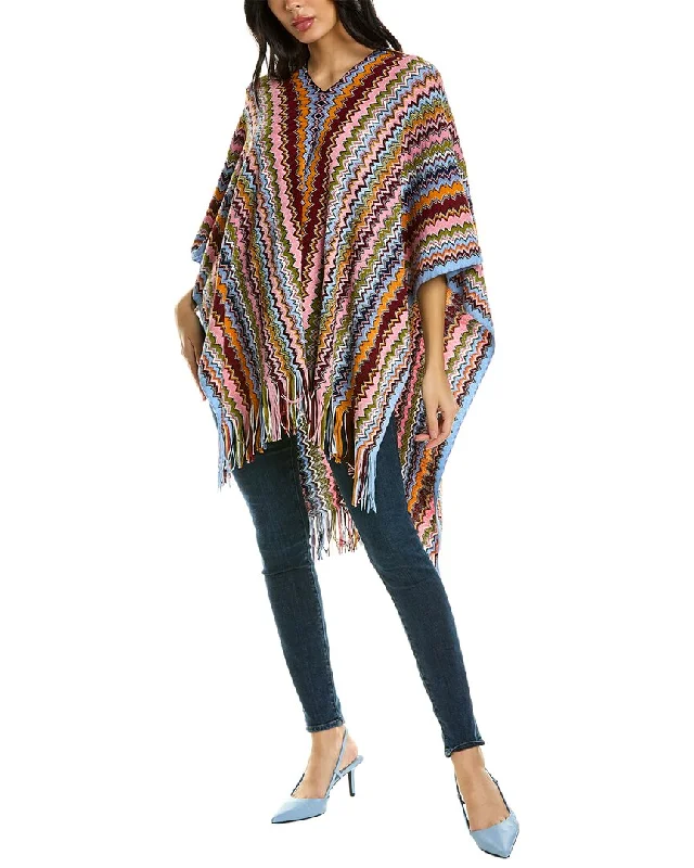 Women's Sweater with Bold Color Block-Missoni Wool-Blend Poncho