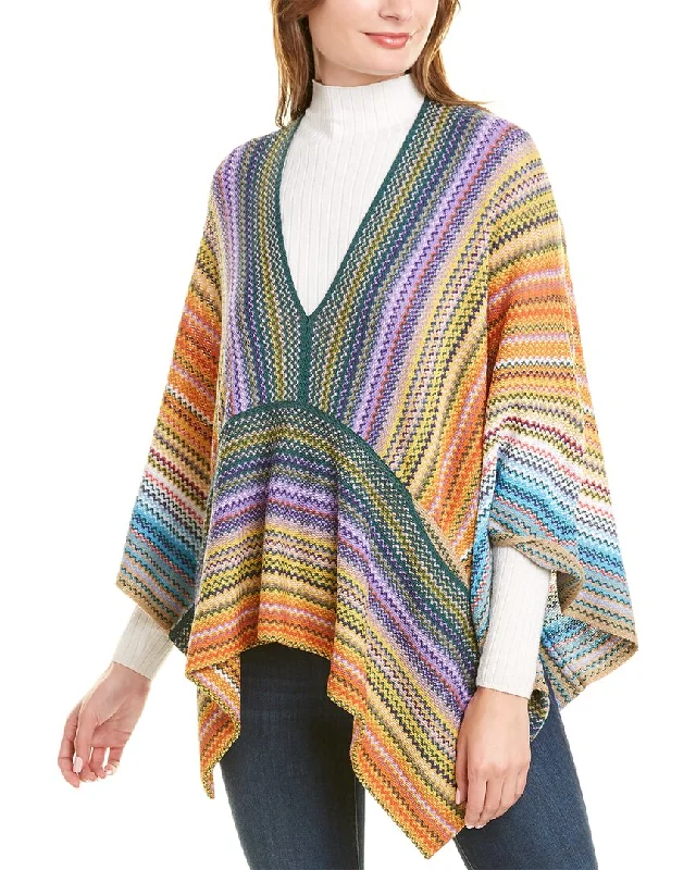 Women's Sweater with Soft Yarn Blend-Missoni Wool-Blend Poncho, White