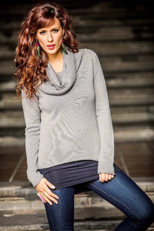 Women's Fitted Pullovers Sweater-Misty Warmth Cotton and Alpaca Wool Blend Pullover Sweater