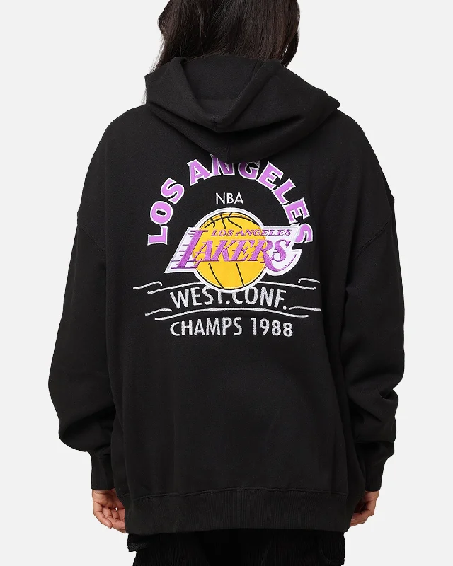 Women's Long Hoodies for Extra Coverage -Mitchell & Ness Los Angeles Lakers Letterman Hoodie Black Women's Long Hoodies for Extra Coverage -Mitchell & Ness Los Angeles Lakers Letterman Hoodie Black