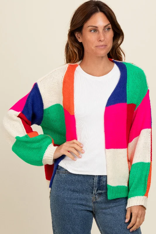 Women's Cozy Wool Cardigans Sweater-Multicolor Checkered Cardigan Sweater