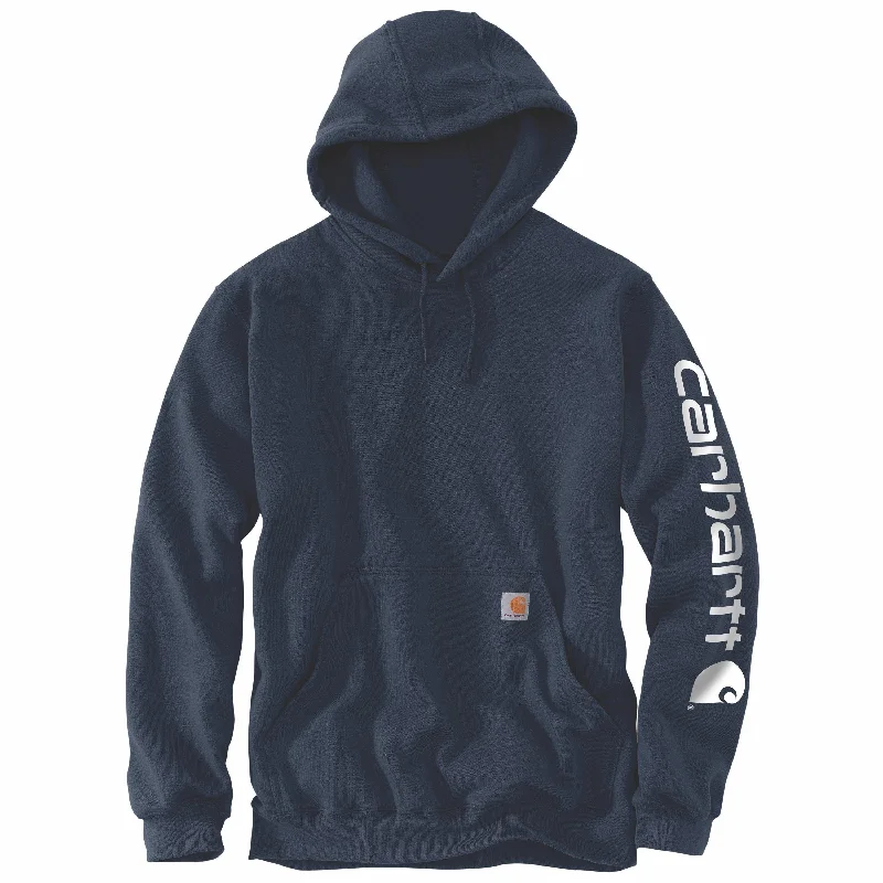 Women's Soft Cotton Hoodies for Daywear -K288 Loose Fit Midweight Logo Sleeve Graphic Hoodie - Navy