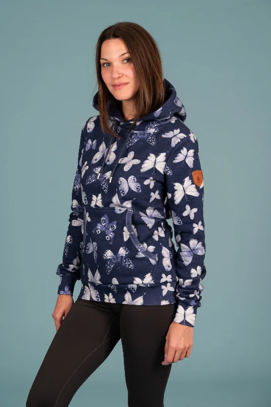 Women's Hoodies with Funky Logos -Namya Butterfly Print Hoodie Indigo