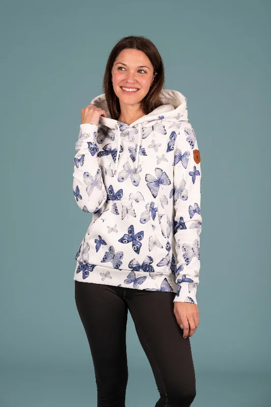 Women's Hoodies with Adjustable Cuffs -Namya Butterfly Print Hoodie Ivory