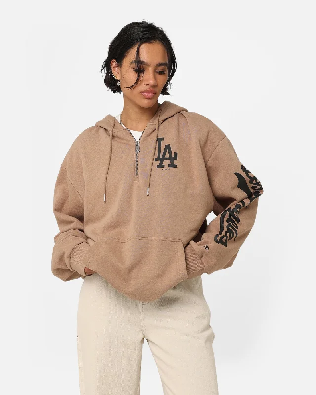 Women's Hoodies for Chill Weekend Days -New Era Los Angeles Dodgers Quarter Zip Sleeve Script Hoodie Khaki/Black Women's Hoodies for Chill Weekend Days -New Era Los Angeles Dodgers Quarter Zip Sleeve Script Hoodie Khaki/Black