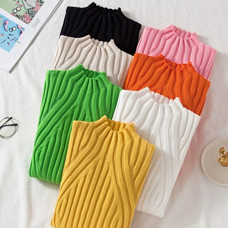 Women's Wool Knit Pullovers Sweater with Simple Design-Nordic Mock Neck Pullovers Sweater