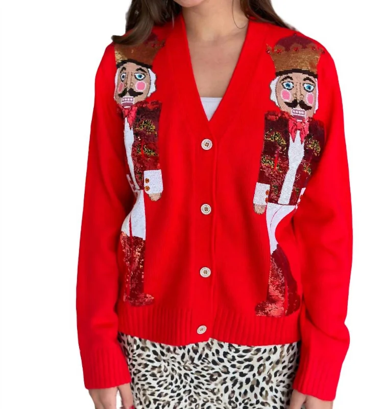 Women's Stylish Cardigans Sweater-Nutcracker Cardigan In Red