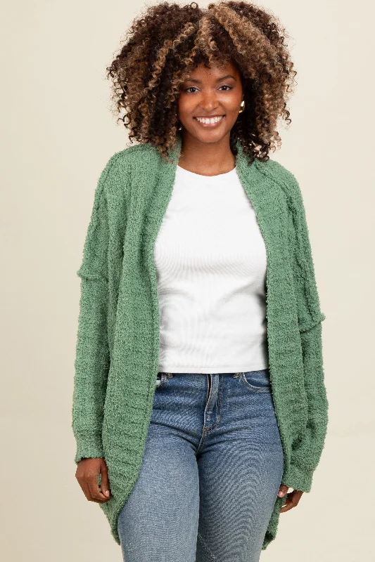 Women's Sweater with Round Hem-Olive Chunky Knit Dolman Cardigan