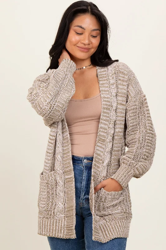 Women's Sweater for Smart-Casual Look-Olive Two Toned Oversized Cable Knit Cardigan