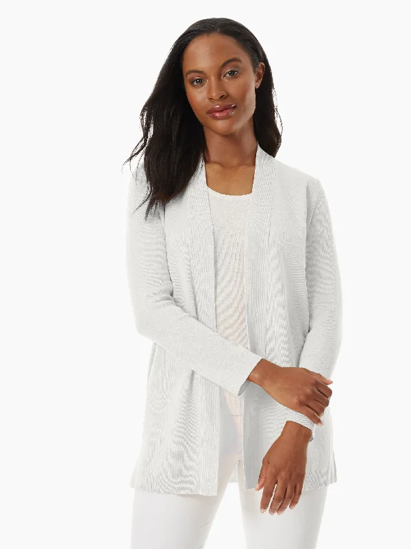 Women's Sweater with Textured Fabric-Open Front Icon Cardigan