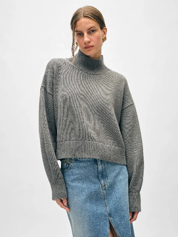 Women's Sweater for Winter Fashion-Organic Cotton Cropped Standneck