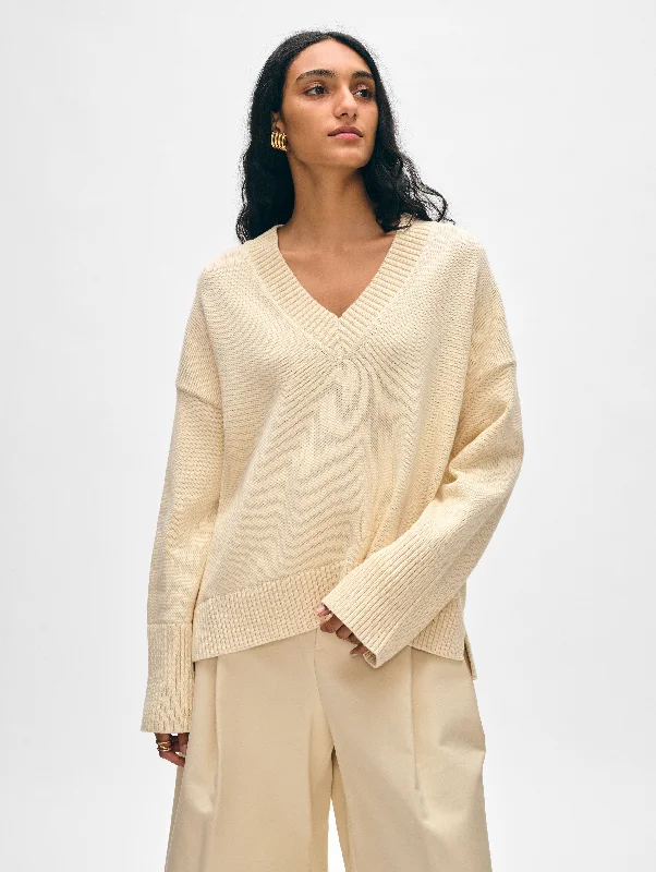 Women's Sweater for Stylish Layers-Organic Cotton Oversized V Neck