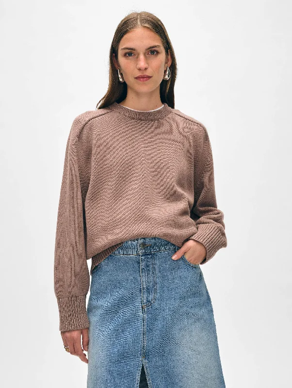 Women's Sweater with Eye-catching Design-Organic Cotton Saddle Sleeve Crewneck