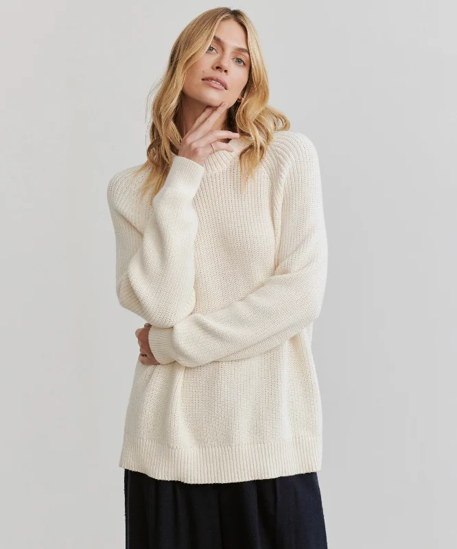 Women's Sweater for Cold Mornings-Oversized Cotton Fisherman