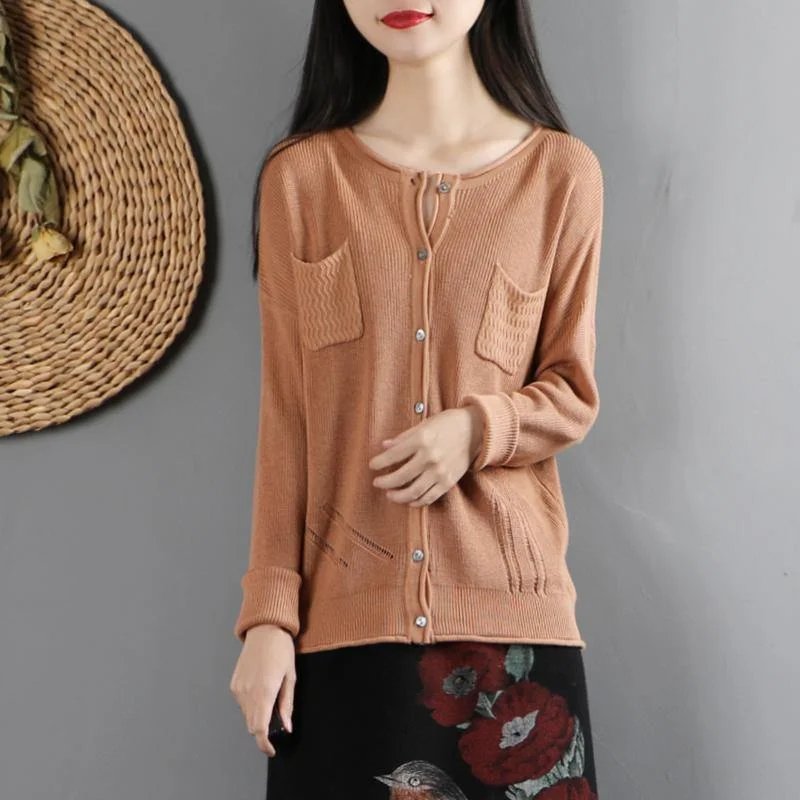 Women's V-neck Shirts -Oversized light orange Sweater Blouse fall fashion o neck knitted blouse long sleeve