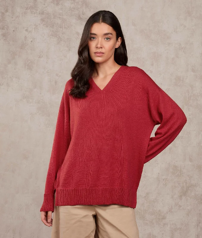 Women's Sweater with Fine Yarn-Oversized V Neck Sweater