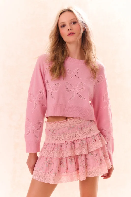 Women's Pullovers Sweater for Spring-Parson Bow Print Pullover-SWEET PEONY