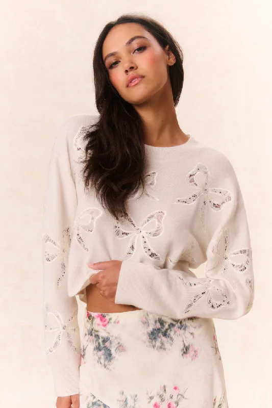 Women's Cashmere Pullovers Sweater-Parson Bow Print Pullover