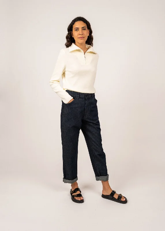 Women's Sweater with Heavy Knit-PASSERELLE - Cotton Trucker Sweater for Women (IVORY)