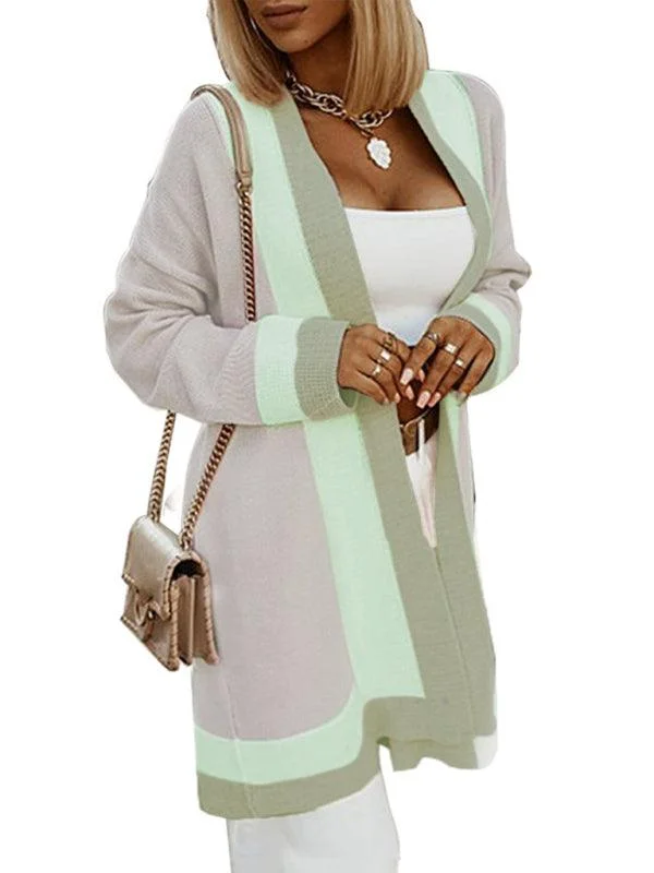 Women's Chunky Cardigans Sweater-Patchwork Knitted Women Cardigan Sweater