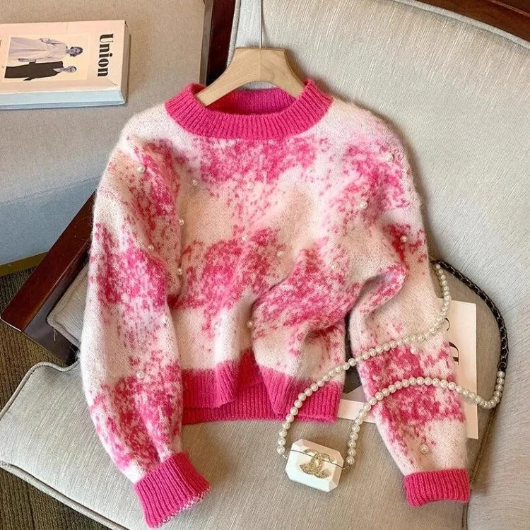 Women's Knit Sweater with Back Design -Pearl Beaded Soft Touch Knitted Sweater