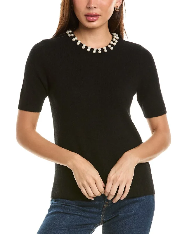 Women's Sweater with Knitted Neckline-philosophy Pearl Bead Cashmere Sweater