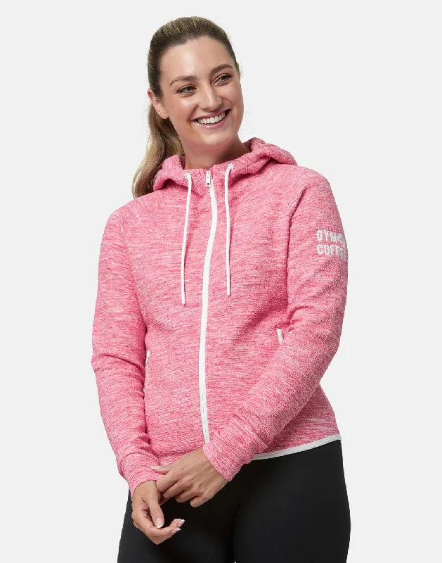 Women's Hoodies with Ribbed Hem for Extra Comfort -Pink Fleck Zip Hoodie