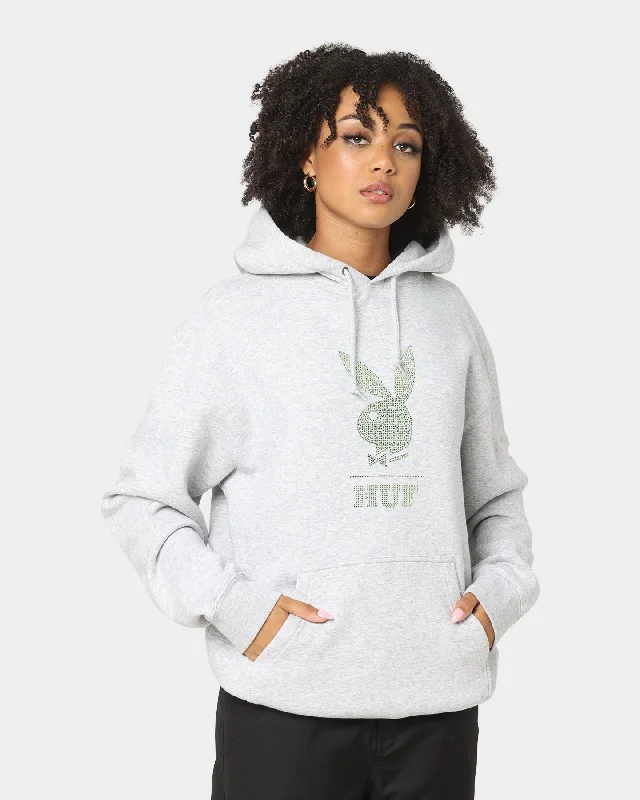 Women's Hoodies with Simple Designs -HUF X Playboy Rhinestone Hoodie Grey Heather