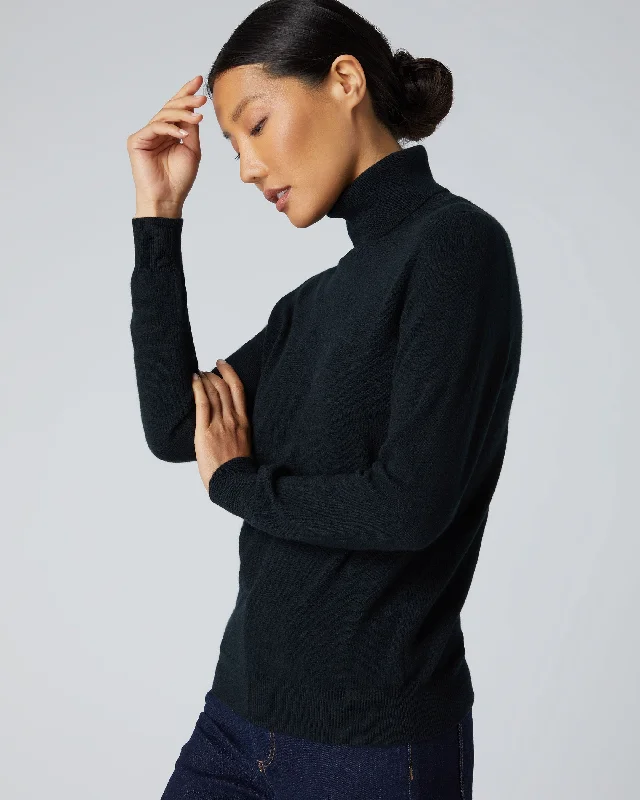 Women's Sweater with Textured Knit Finish-Women's Luna Turtle Neck Cashmere Sweater Black