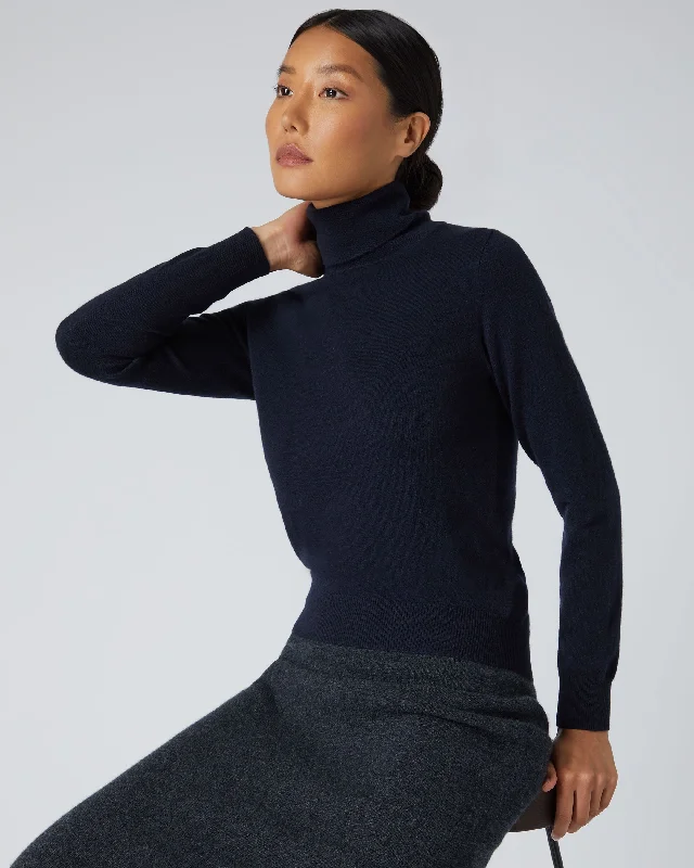 Women's Sweater-Women's Luna Turtle Neck Cashmere Sweater Navy Blue