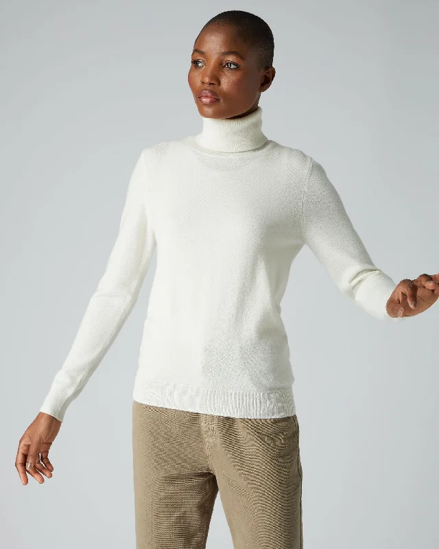 Women's Sweater for Vibrant Style-Women's Luna Turtle Neck Cashmere Sweater New Ivory White
