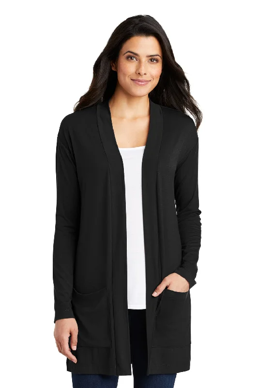 Women's Open Cardigans Sweater for Warm Days-Port Authority Womens Concept Long Sleeve Cardigan Sweater w/ Pockets - Black Women's Open Cardigans Sweater for Warm Days-Port Authority Womens Concept Long Sleeve Cardigan Sweater w/ Pockets - Black
