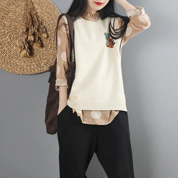 Women's Ruffle Blouses -Pullover beige Sweater Blouse casual o neck sweaters sleeveless