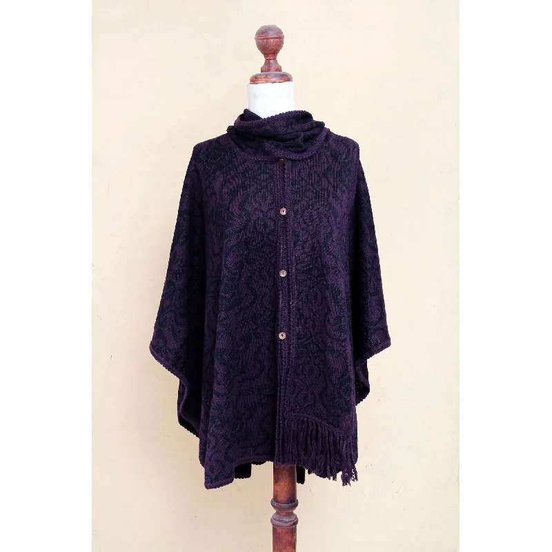 Women's Soft Wool Cloak Sweater-Purple Alpaca Blend Ruana Cloak