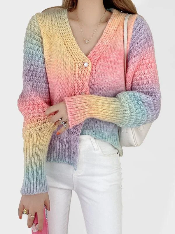Women's Cardigans Sweater for a Classy Look-Rainbow Gradient  Women Cardigan Sweater