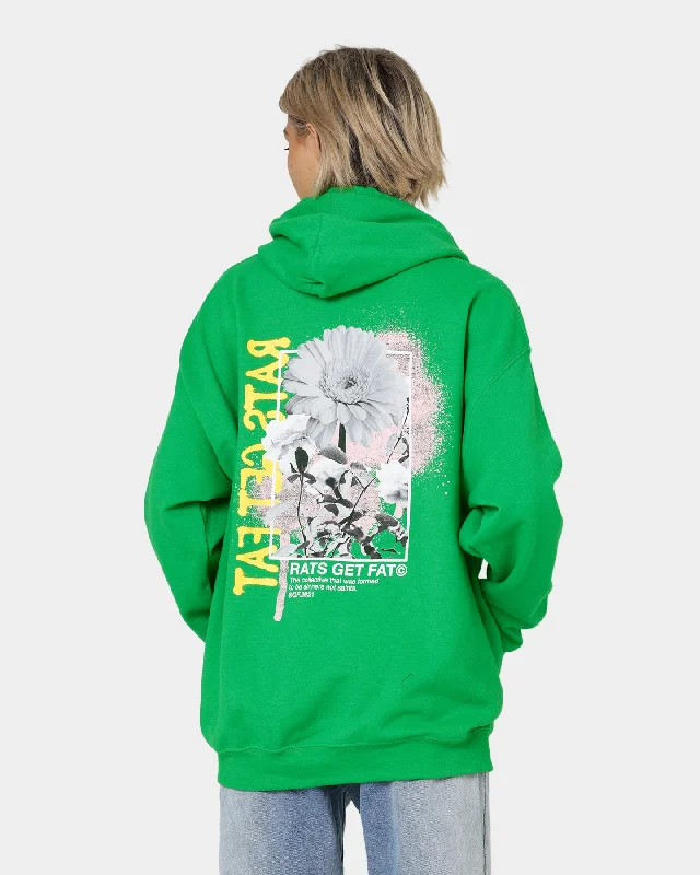 Women's Hoodies with Fun Sayings -Rats Get Fat Paint Flower Hoodie Green