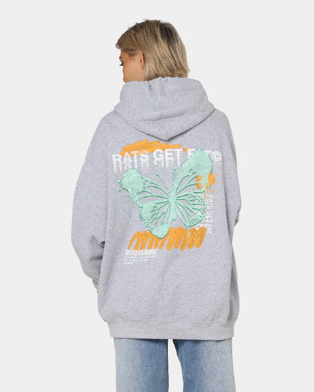 Women's Fashion Hoodies with Embellishments -Rats Get Fat Spray Butterfly Hoodie Grey