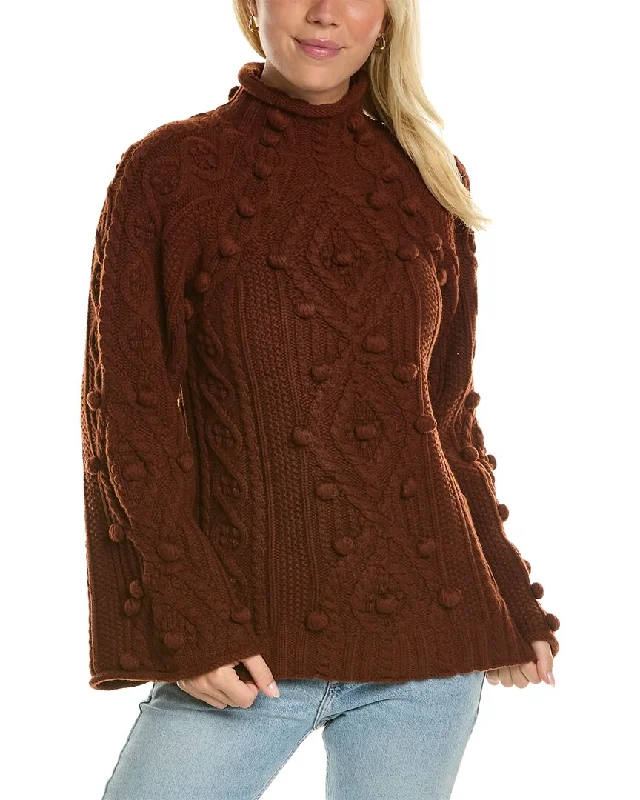 Women's Sweater with Structured Fit-Rebecca Taylor Bauble Turtleneck Wool-Blend Sweater
