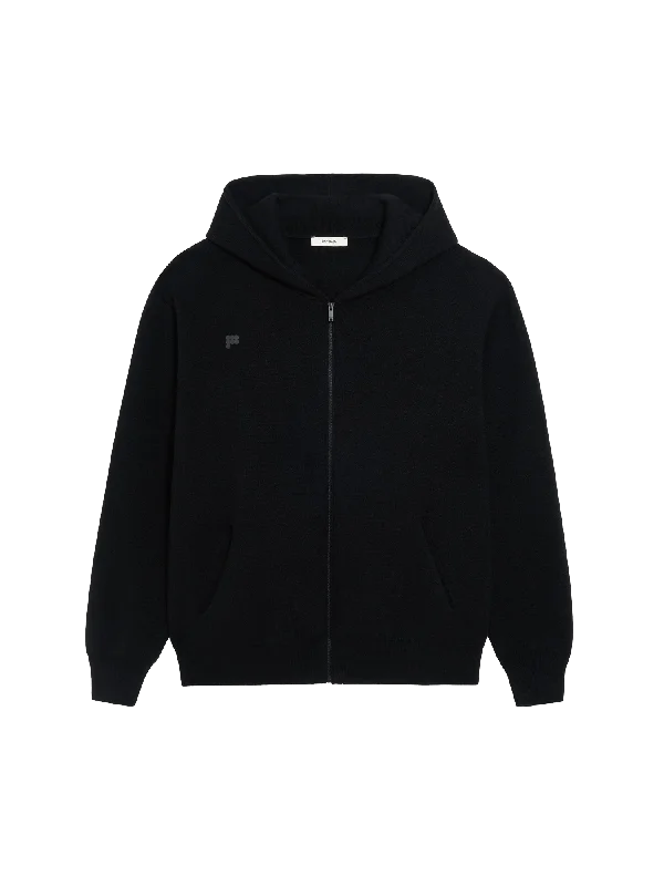 Women's Hoodies with Bold Colors for Statement Style -Womens Recycled Cashmere Zipped Hoodie—black Women's Hoodies with Bold Colors for Statement Style -Womens Recycled Cashmere Zipped Hoodie—black