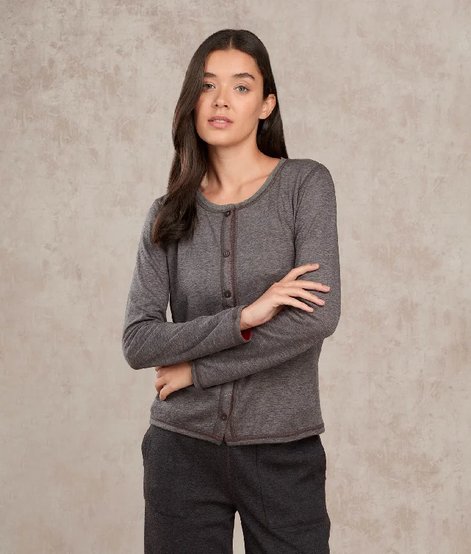 Women's Sweater for Layering with Scarves-Reversible Crew Basic Cardigan