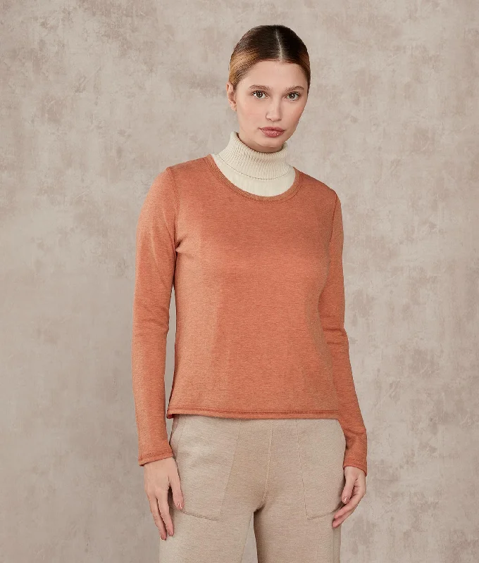 Women's Sweater with Decorative Pockets-Reversible Crew Long Sleeves