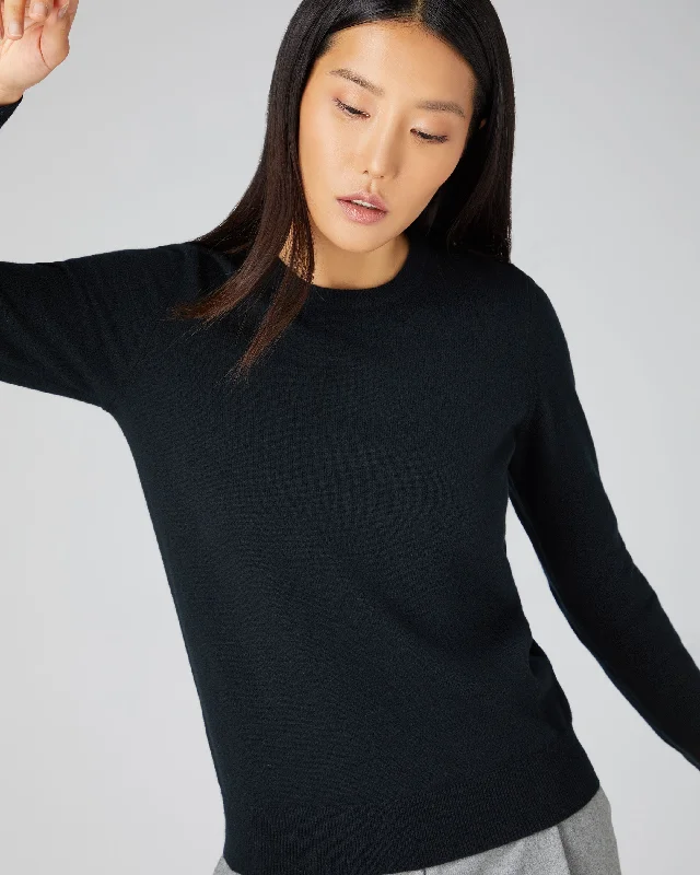 Women's Sweater for Weekend Style-Women's Evie Classic Round Neck Cashmere Sweater Black