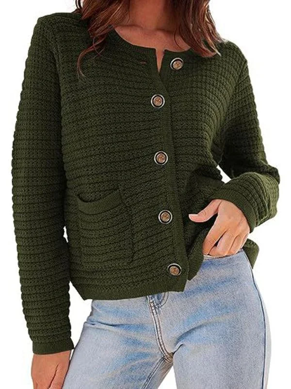 Women's Long Wool Cardigans Sweater-Round Neck Women Cardigan Sweater