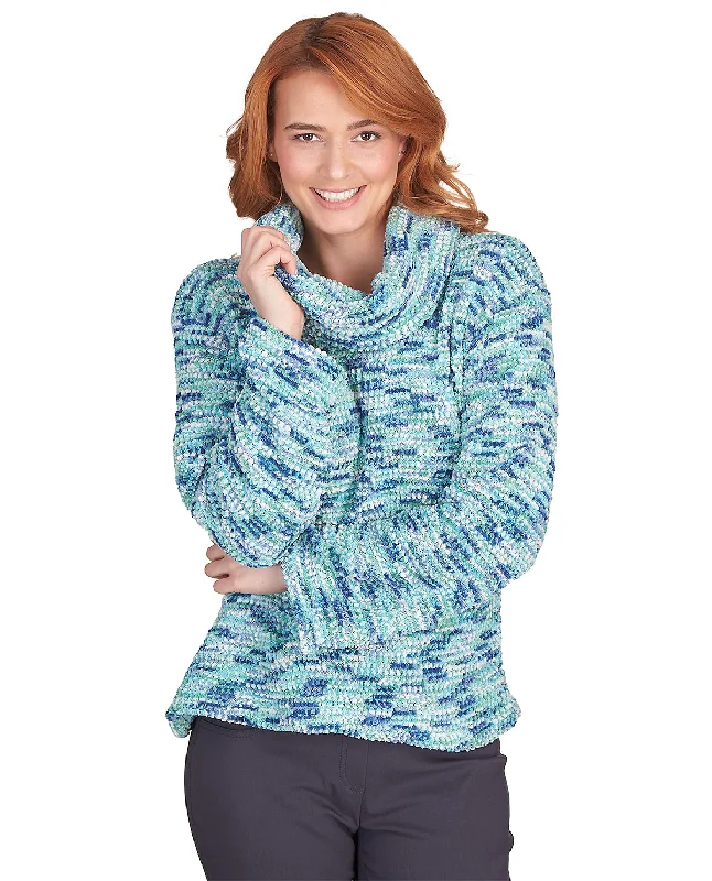 Women's Wool Knit Pullover Sweater with Contrasting Design-Ruby Road Missy Mint Condition Nubby Pullover