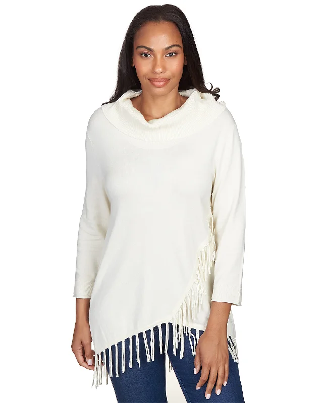 Women's Trendy Knit Pullover Sweater with Sleeve Detail-Ruby Road Teal Appeal Pullover Fringe Sweater