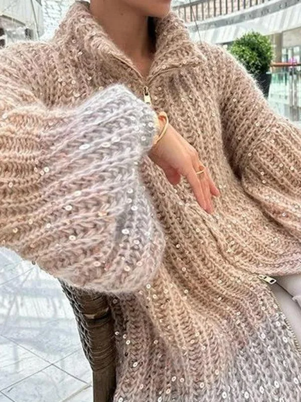 Women's Cardigans Sweater for a Cozy Day-Sequined V-neck Cardigan Sweater