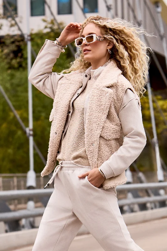 Women's Casual Vests Sweater-Sherpa Vest Sleeveless, Latte