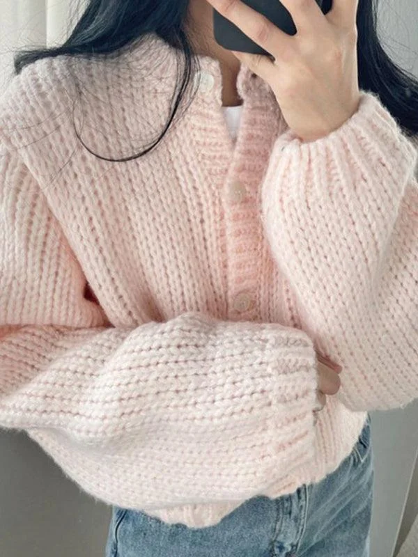 Women's Sweater with Metallic Detailing-Short Thickened Sweater Cardigan